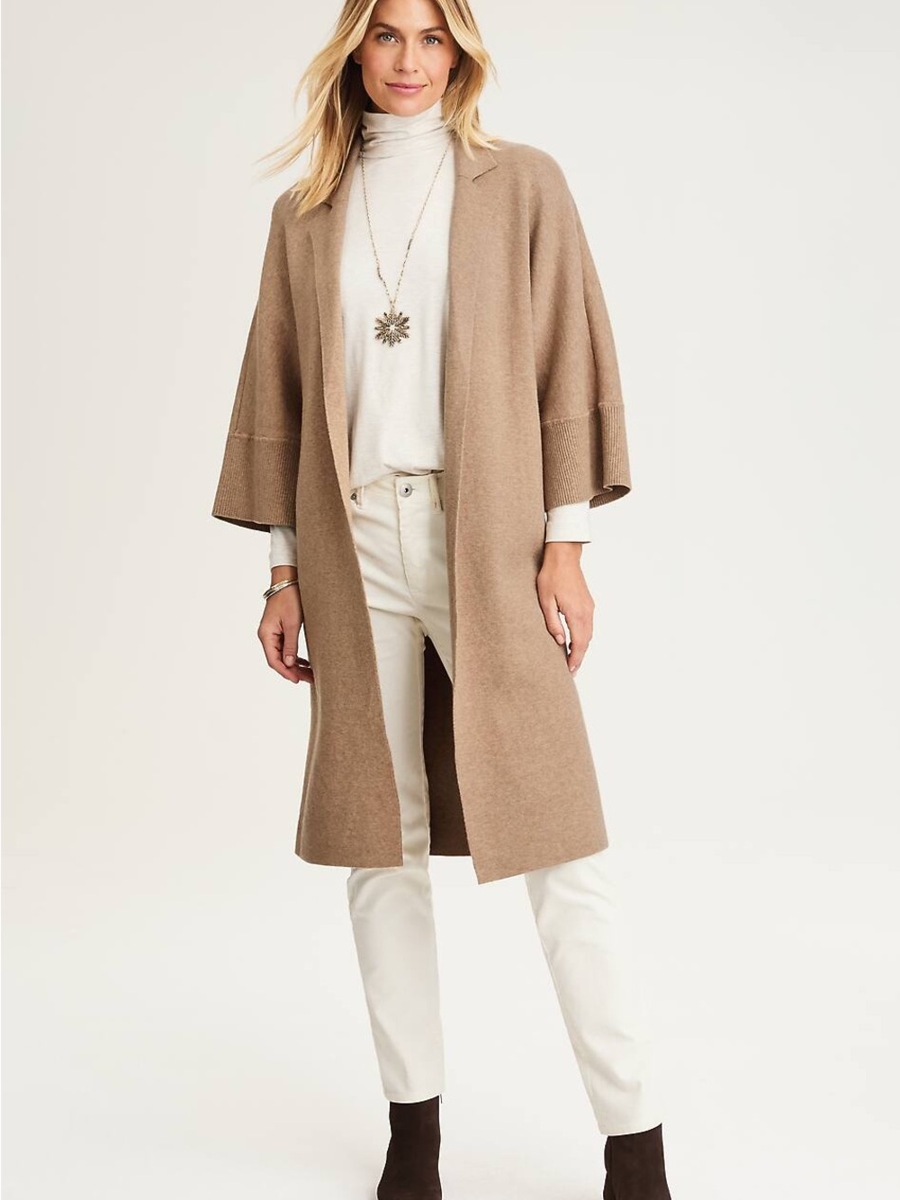 J.Jill Majestic Long Cardi Camel Tan LP Open Front